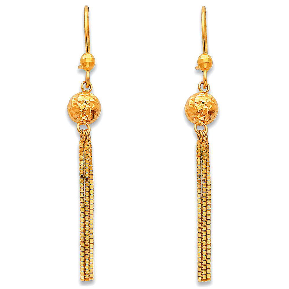 14K Yellow Gold Textured Bead Dangle Earrings