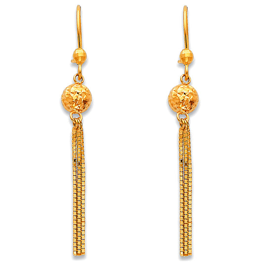 14K Yellow Gold Textured Bead Dangle Earrings