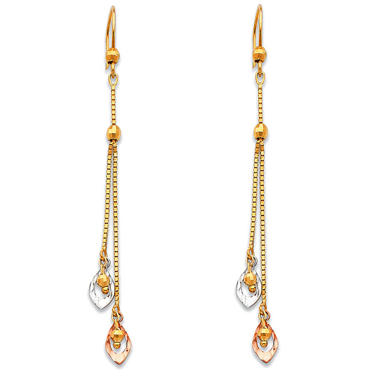 14K Tri-Color Gold Double Drop Dangle Earrings