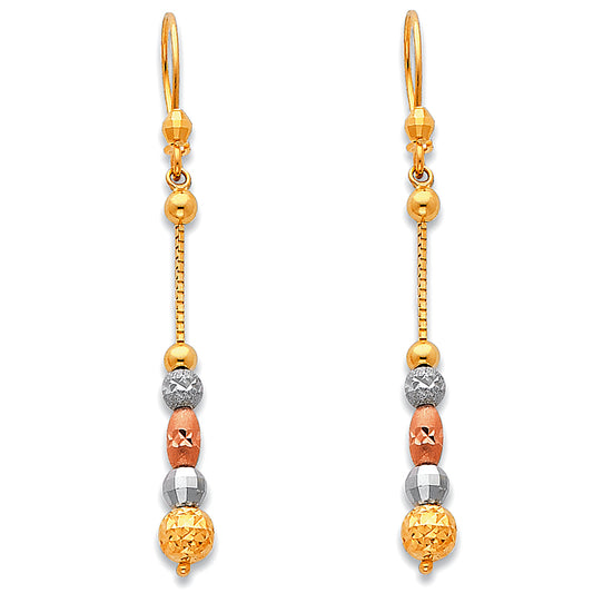 14K Tri-Color Gold Faceted Bead Dangle Earrings