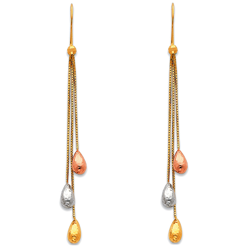 14K Tri-Color Gold Teardrop Dangle Earrings