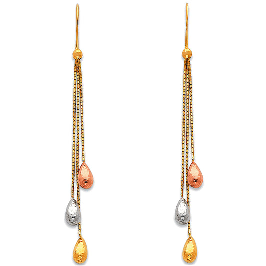 14K Tri-Color Gold Teardrop Dangle Earrings