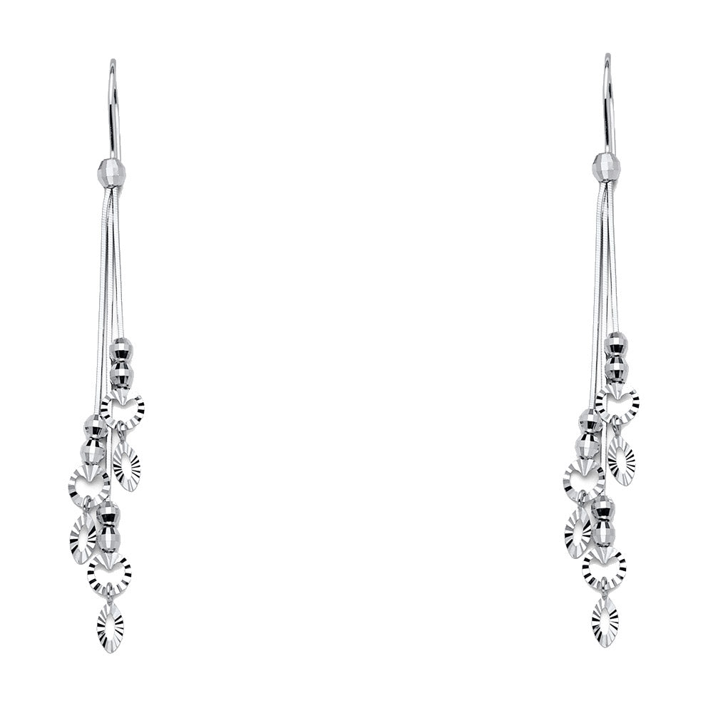 14K White Gold Beaded Snake Chain Dangle Earrings