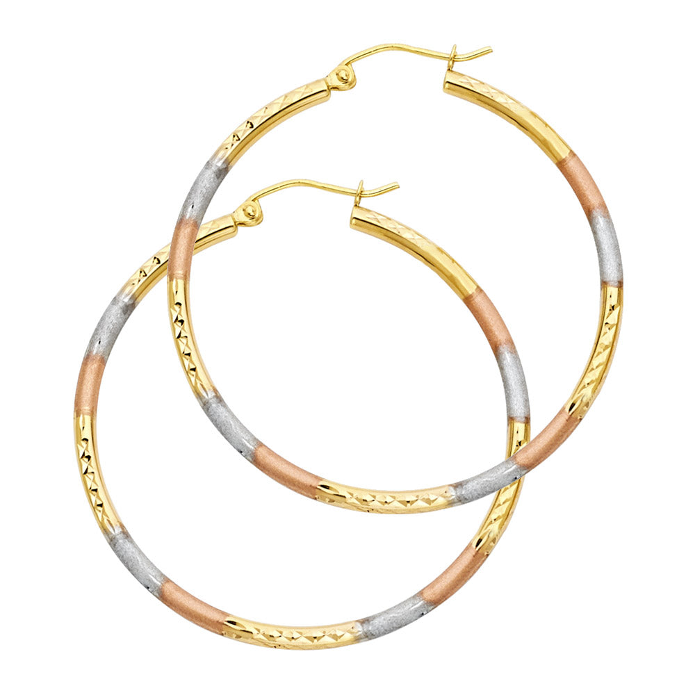 14K Tri-Color Gold Diamond-Cut Hoop Earrings 2.0mm thick aprox 1 1/2" in diameter