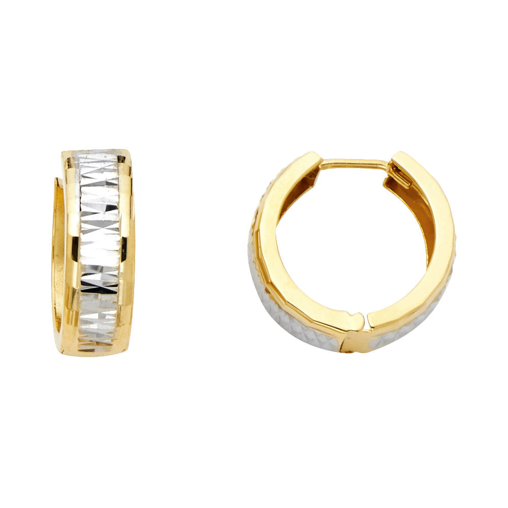 14K Two-Tone Gold Diamond-Cut Huggie Earrings