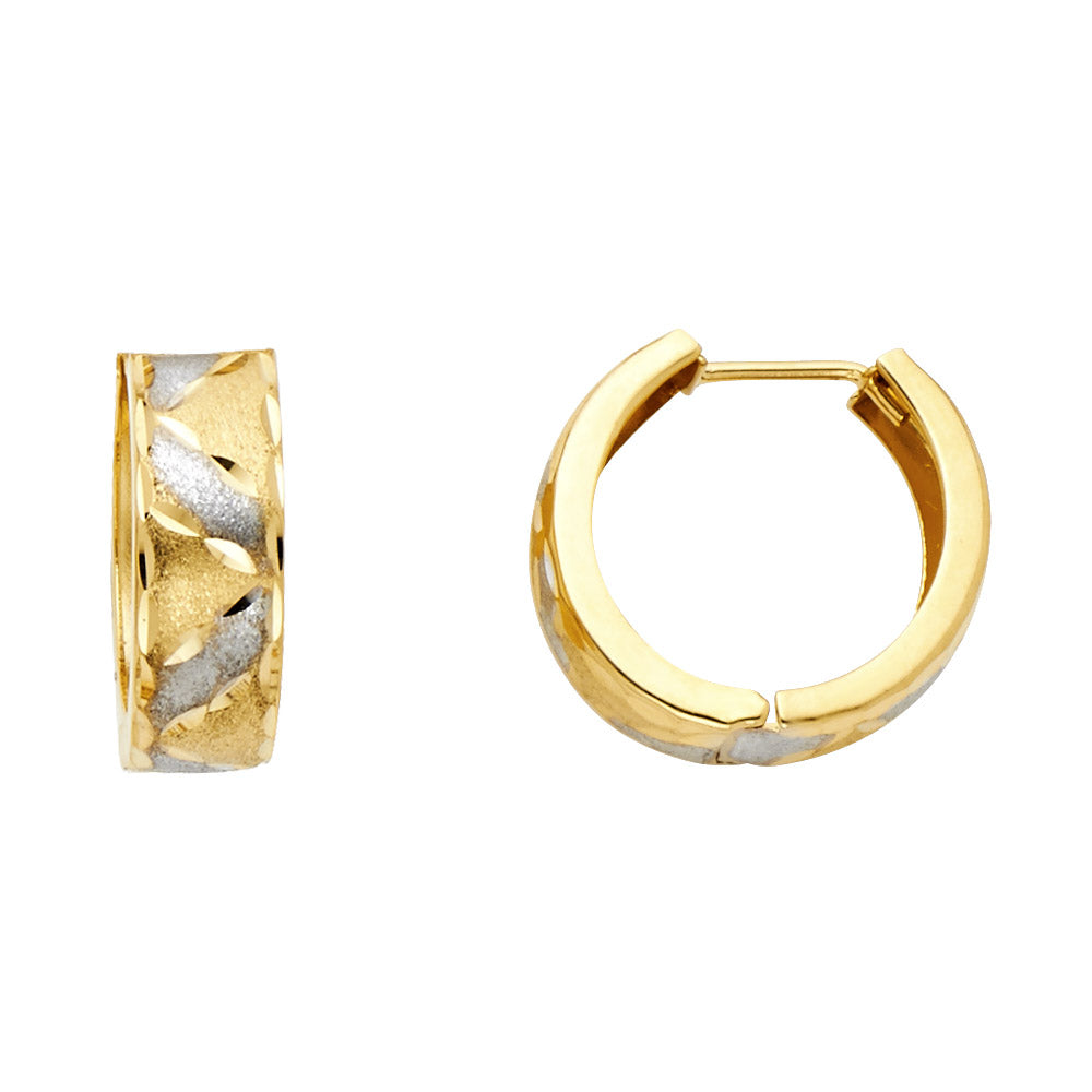 14K Two-Tone Gold Diamond-Cut Huggie Earrings