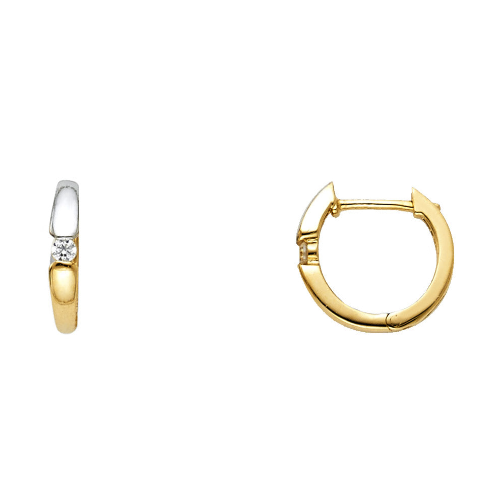 14K Two-Tone Gold Single CZ Accent Hoop Earrings aprox 1/2" in diameter