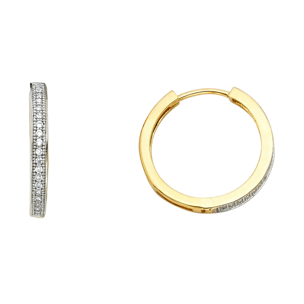 14K Two-Tone Gold Slim Hoop CZ Earrings