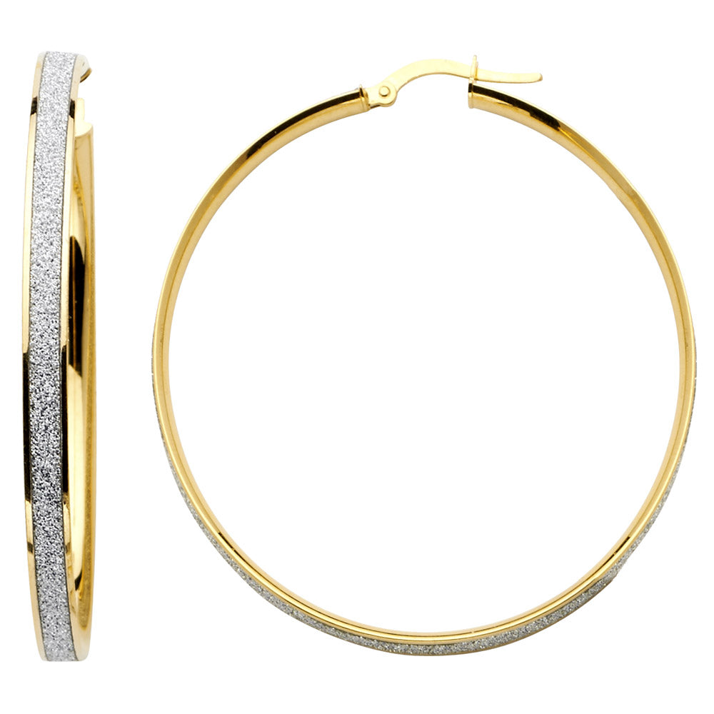 14K Two-Tone Gold Fancy Sandblast Hoop Earrings aprox 2" in diameter