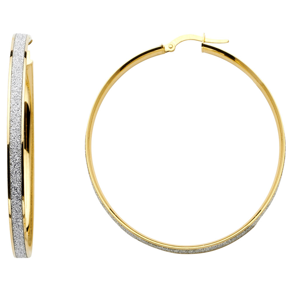 14K Two-Tone Gold Sandblast Hoop Earrings aprox 1 1/2" Tall
