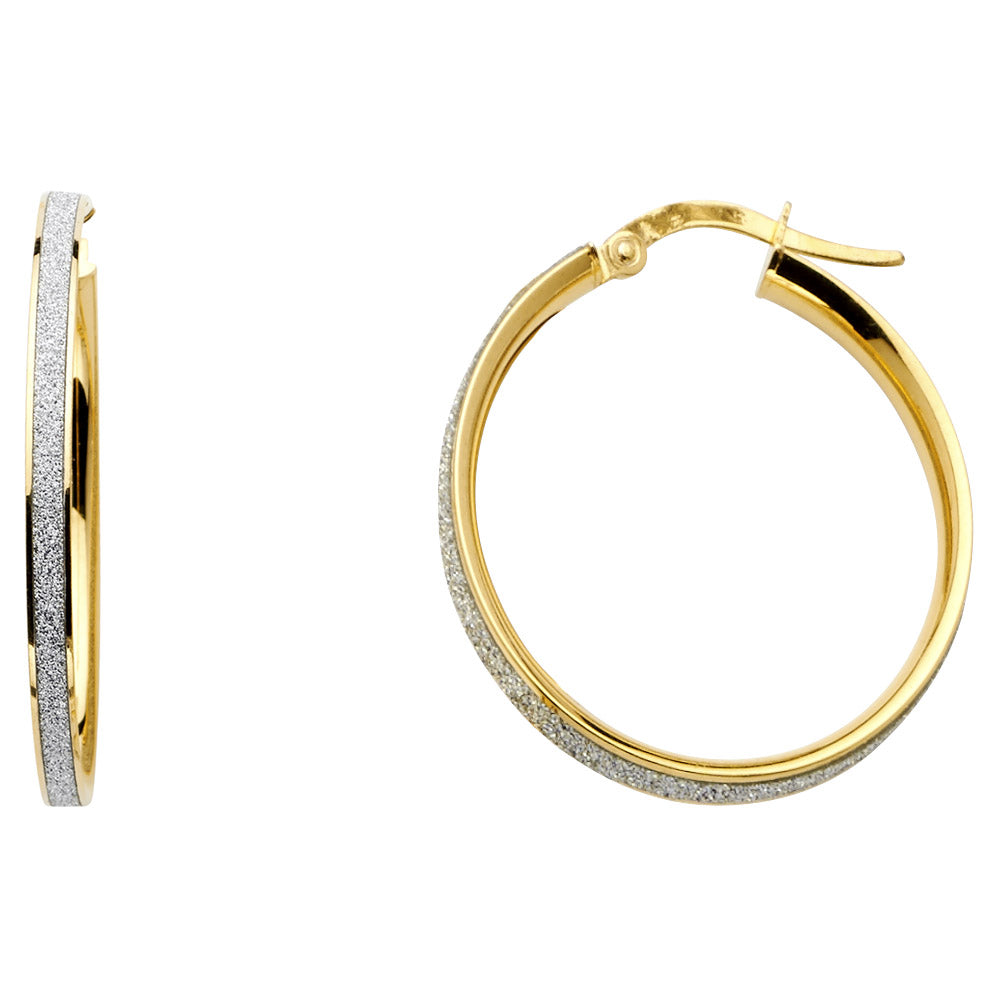 14K Two-Tone Gold Sandblast Hoop Earrings aprox 1" Tall