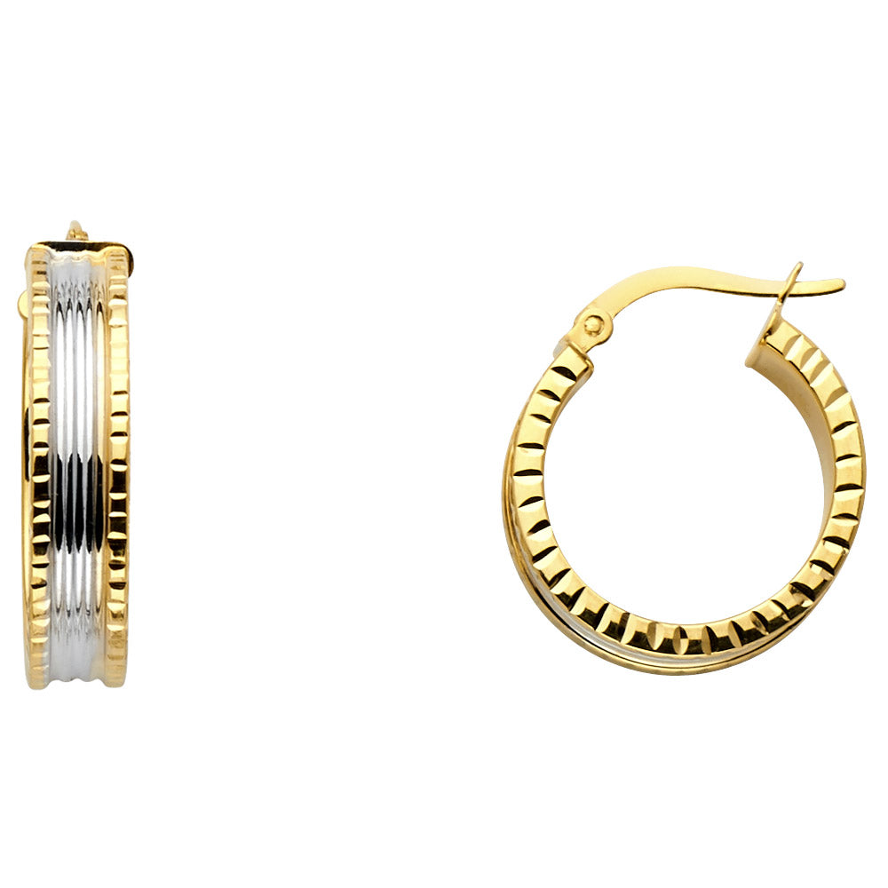 14K Two-Tone Gold Diamond-Cut Hoop Earrings aprox 3/4" in diameter