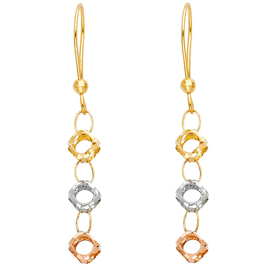 14K Tri-Color Gold Geometric Dangle Earrings