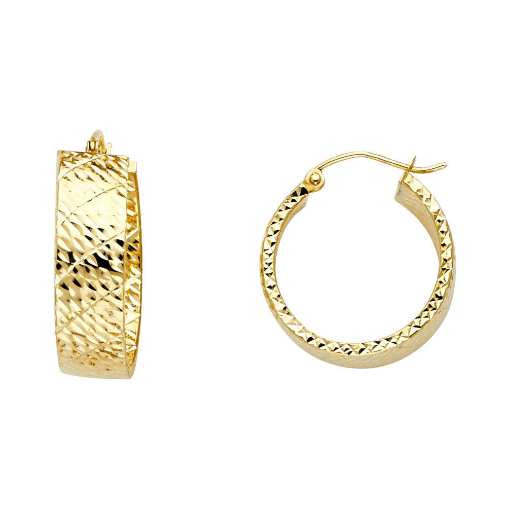 14K Yellow Gold Diamond-Cut Faceted Hoop Earrings aprox 3/4" in diameter