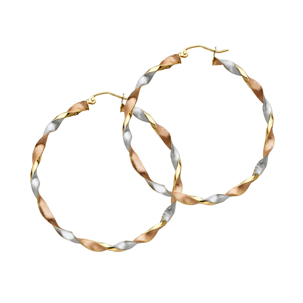 14K Tri-Color Gold Twisted Hoop Earrings 3mm thick aprox 1.5" in diameter