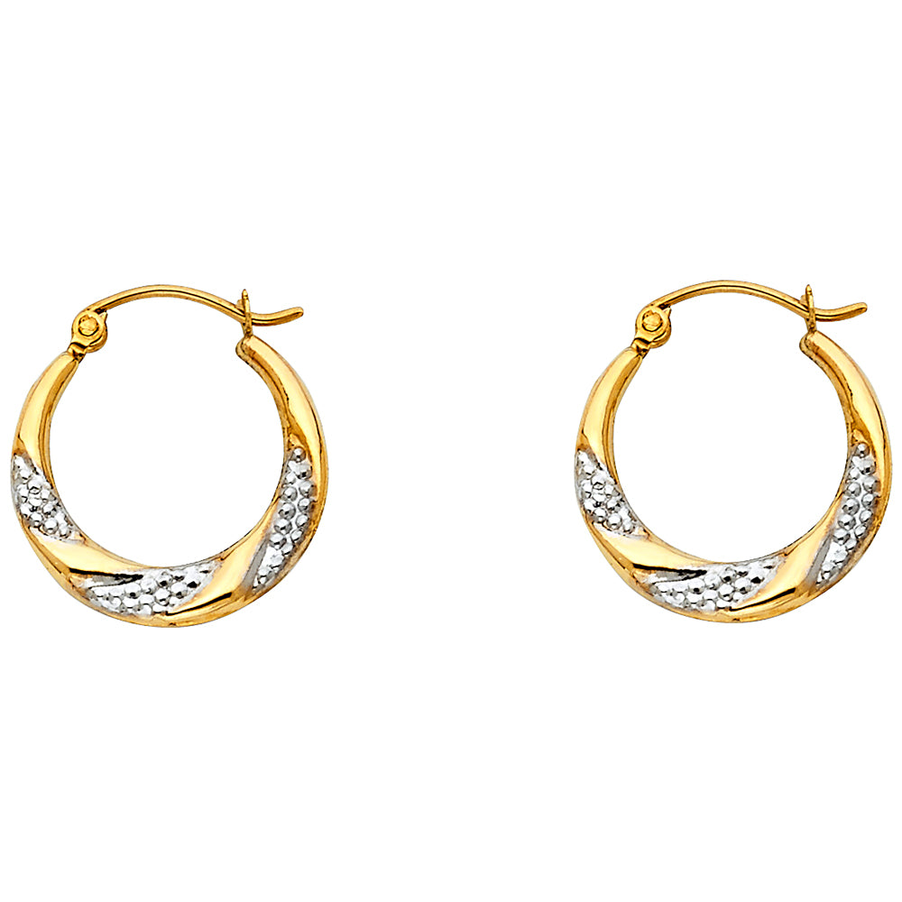 14K Two-Tone Gold Textured Hoop Earrings