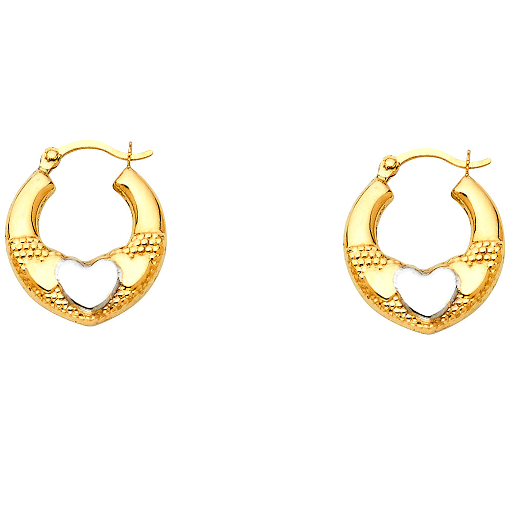 14K Two-Tone Gold Heart Design Hoop Earrings