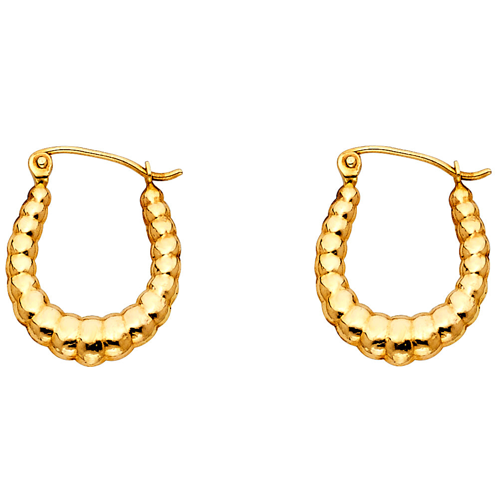 14K Yellow Gold Beaded Hoop Earrings