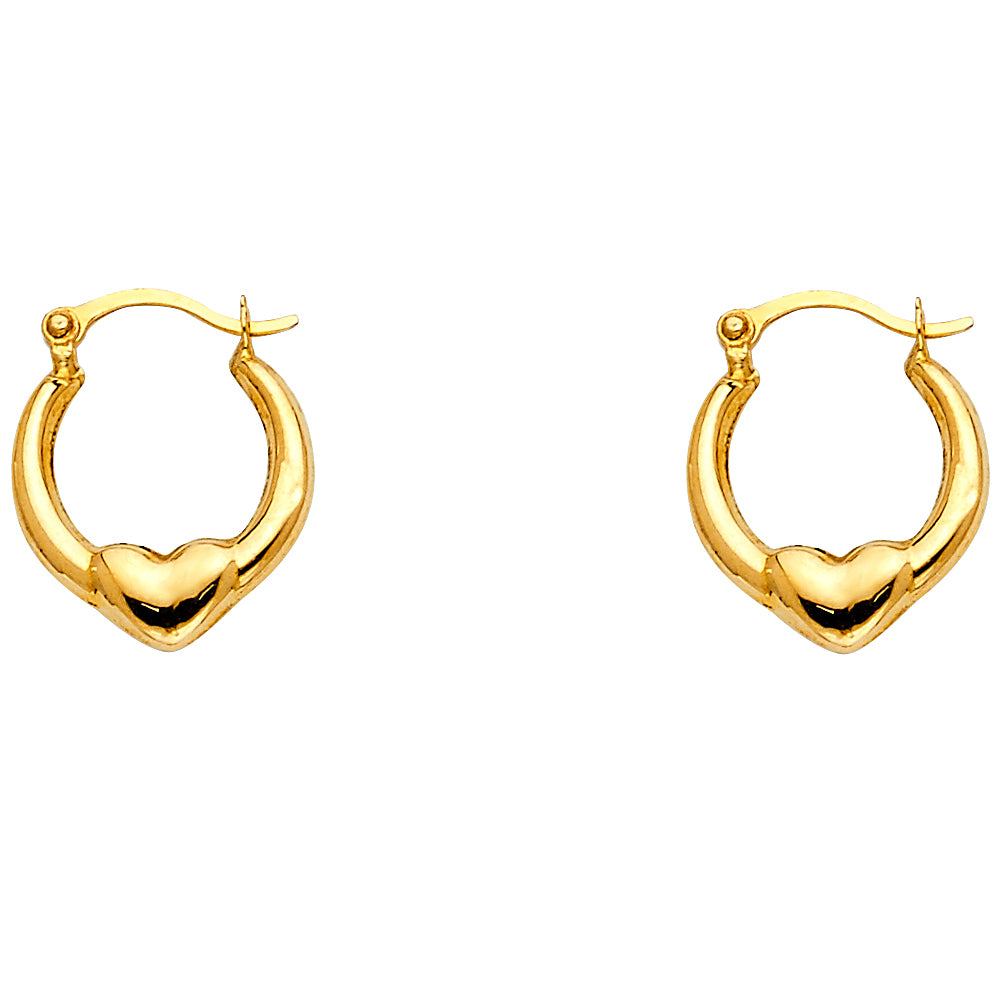 14K Yellow Gold Heart Bottom Hoop Earrings