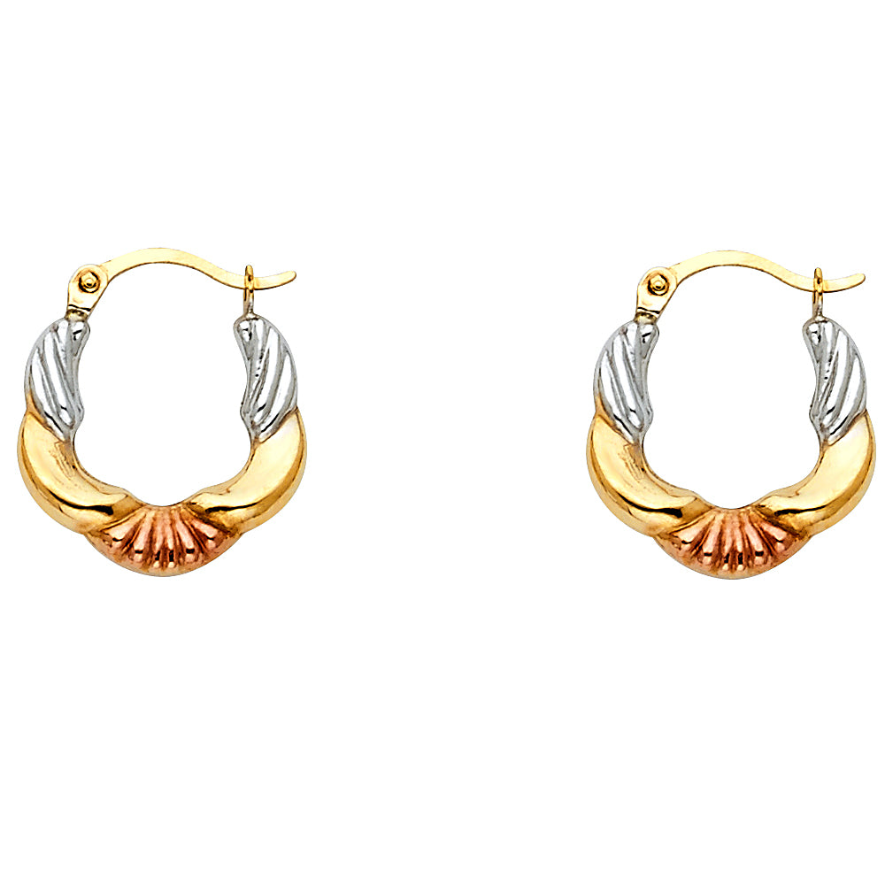 14K Tri-Color Gold Shell Accent Hoop Earrings