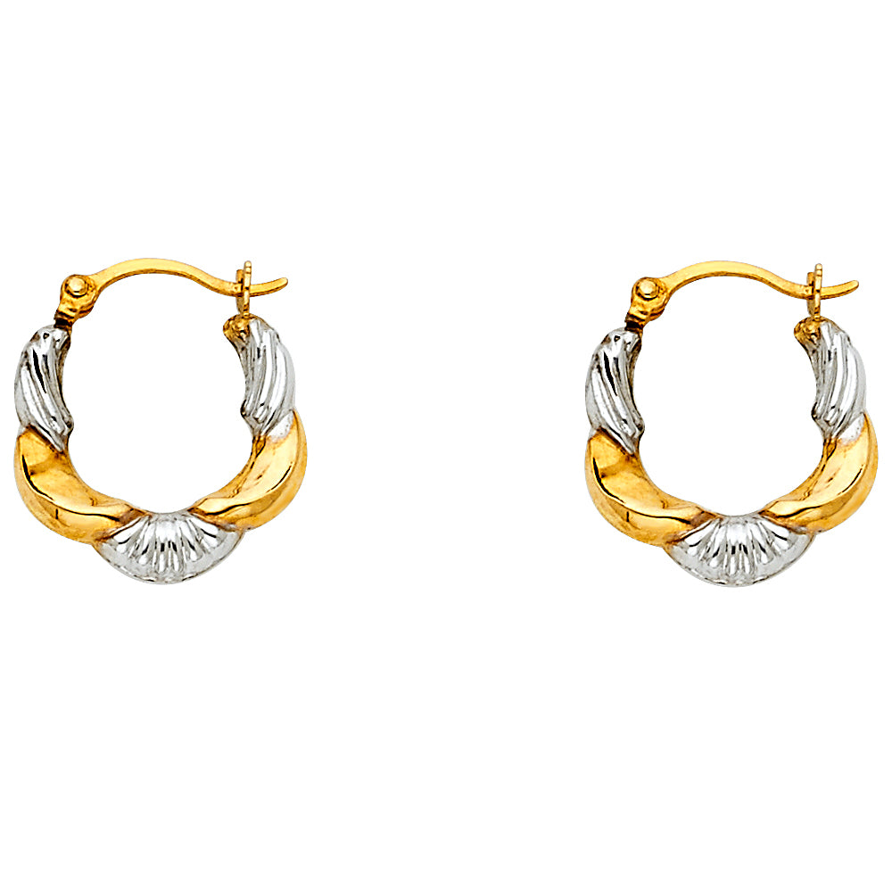 14K Two-Tone Gold Shell & Textured Accent Hoop Earrings