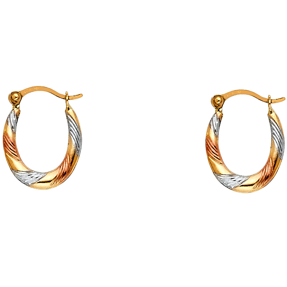 14K Tri-Color Gold Oval Hoop Earrings