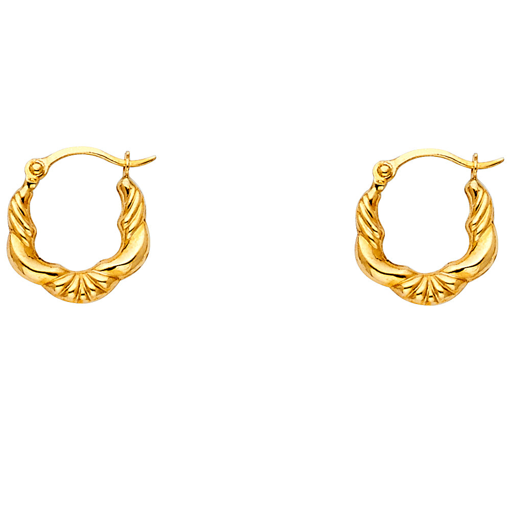 14K Yellow Gold Twisted Fan Hoop Earrings