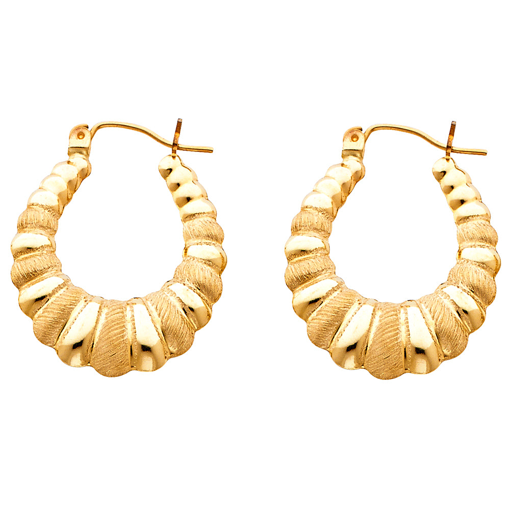 14K Yellow Gold Women’s Textured Hoop Earrings