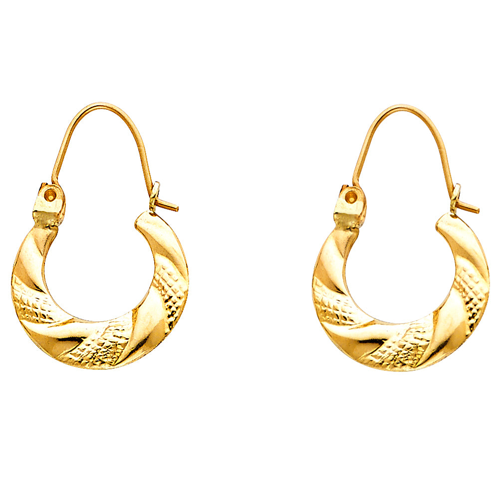 14K Yellow Gold Women’s Engraved Hoop Earrings