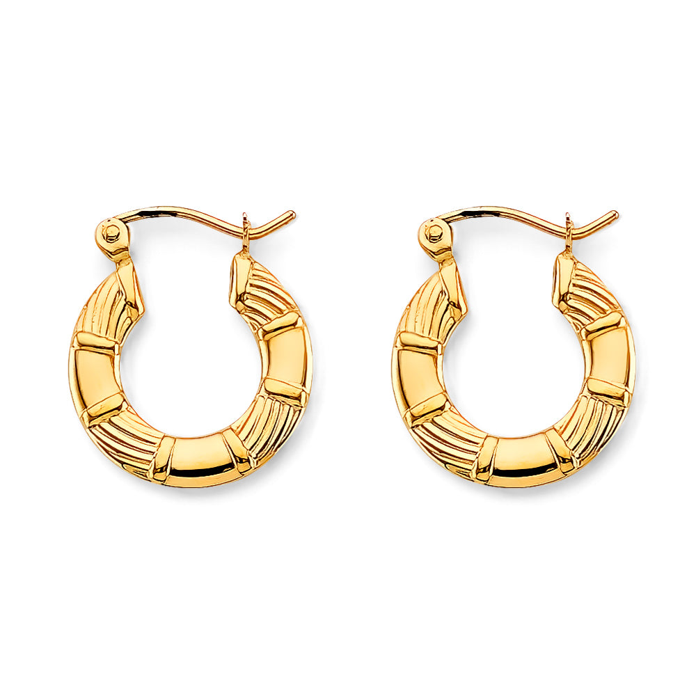 14K Yellow Gold Textured Hoop Earrings