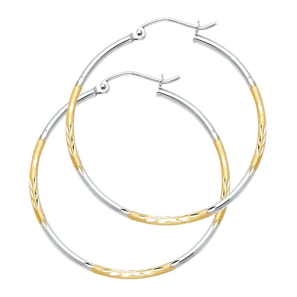 14K Two-Tone Gold Diamond-Cut Hoop Earrings 1.5mm thick aprox 1" in diameter