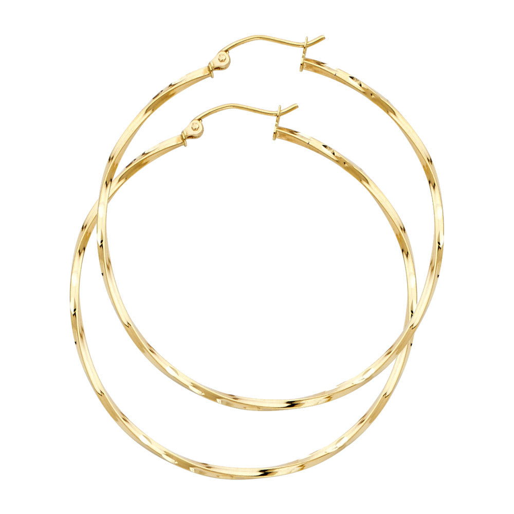 14K Yellow Gold Twisted Hoop Earrings 2.0mm thick aprox 1.5" in diameter