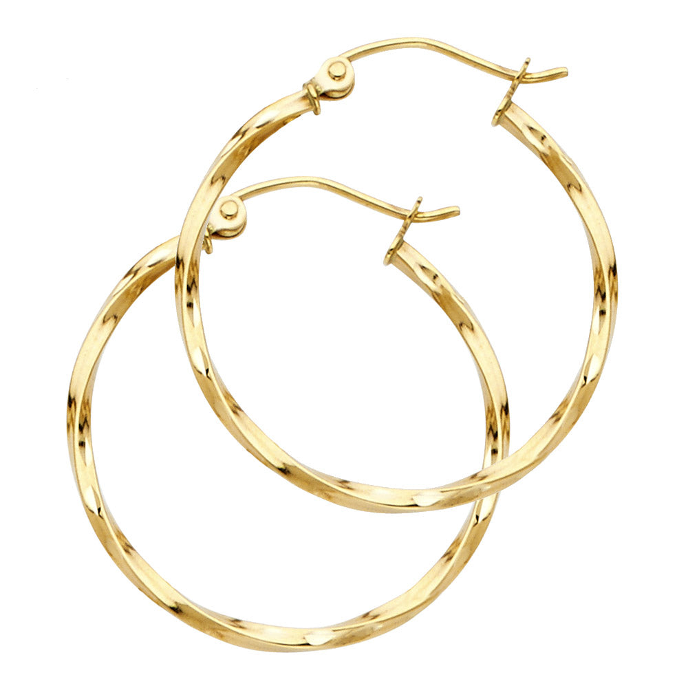 14K Yellow Gold Twisted Hoop Earrings 2.0mm thick aprox 1" in diameter