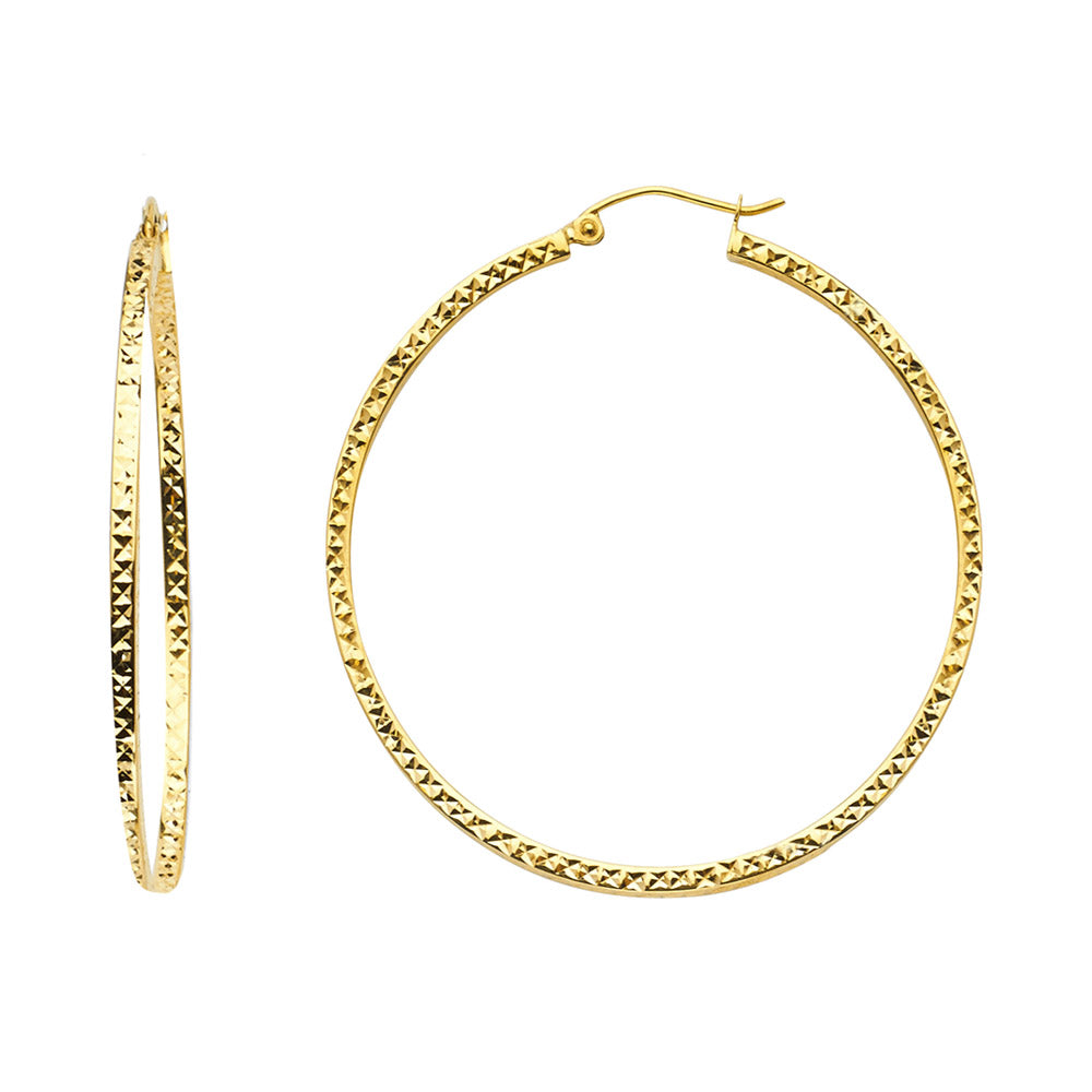 14K Yellow Gold Diamond-Cut Hoop Earrings 3mm thick aprox 1.5" in diameter