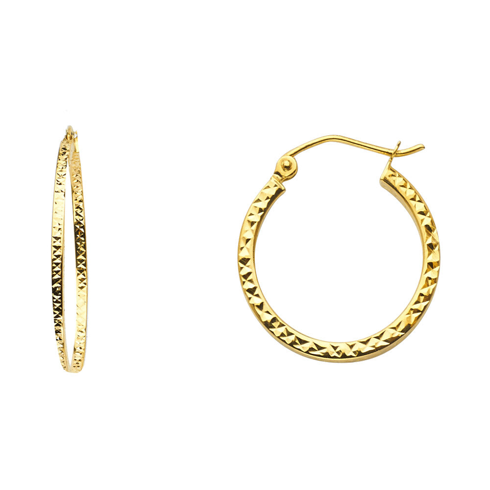 14K Yellow Gold Diamond-Cut Hoop Earrings 3mm thick aprox 3/4" in diameter