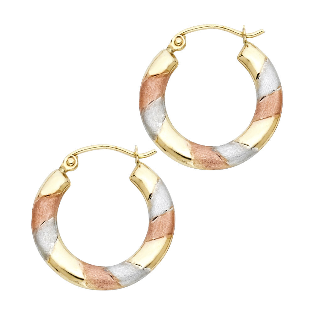 14K Tri-Color Gold Diamond-Cut Hoop Earrings aprox 3/4" in diameter