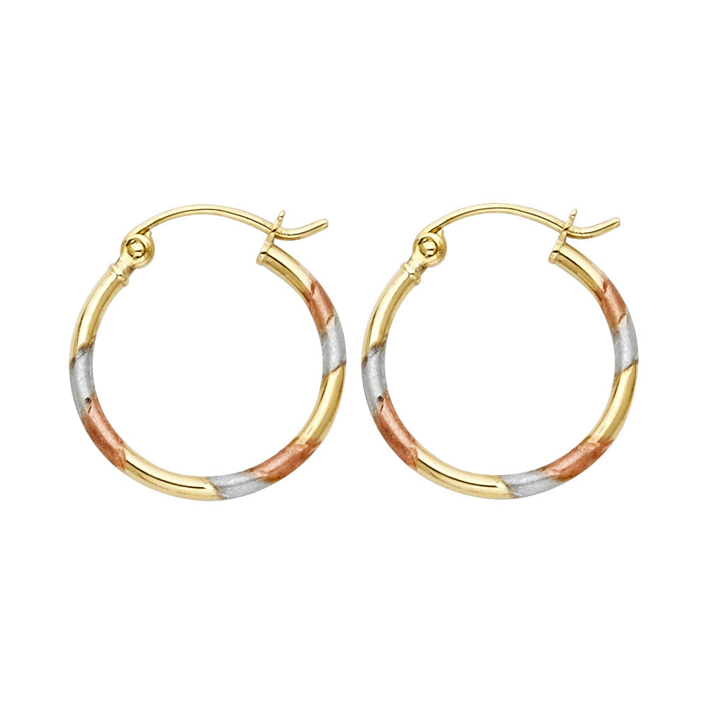 14K Tri-Color Gold Diamond-Cut Hoop Earrings 1.5mm thick aprox 1/2" in diameter