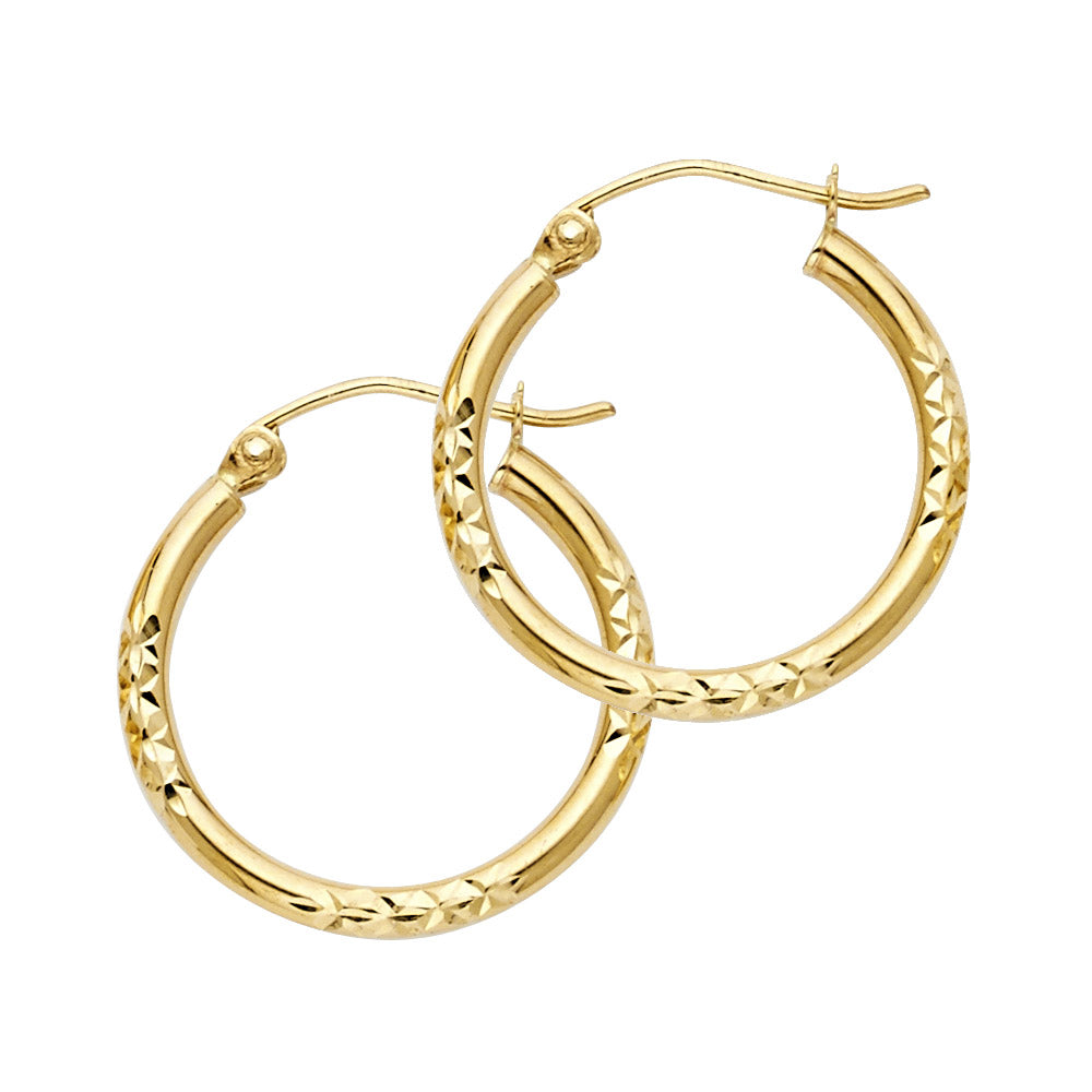 14K Yellow Gold Diamond-Cut Faceted Hoop Earrings 2.0mm thick aprox 3/4"" in diameter