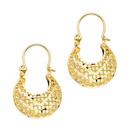 14K Yellow Gold Filigree Basketweave Hoop Earrings