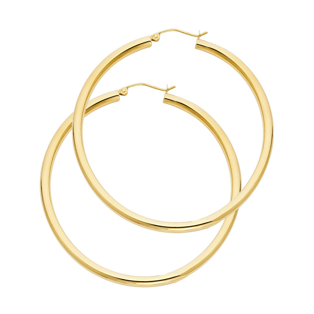 14K Yellow Gold Classic Hollow Hoop Earrings 3.0mm Thick Aprox 1.8" in Diameter