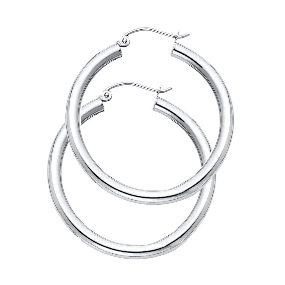 14K White Gold Hollow Hoop Earrings 3.0mm Thick Aprox 1.2" in Diameter