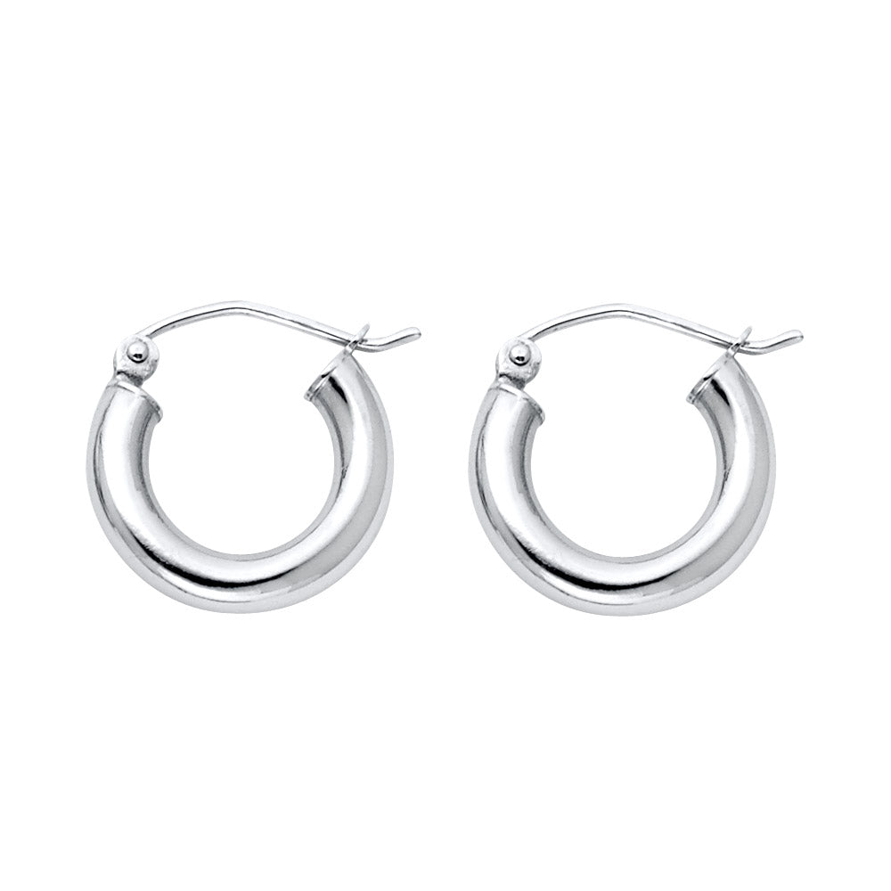 14K White Gold Hollow Hoop Earrings 3.0mm Thick Aprox 0.6" in Diameter
