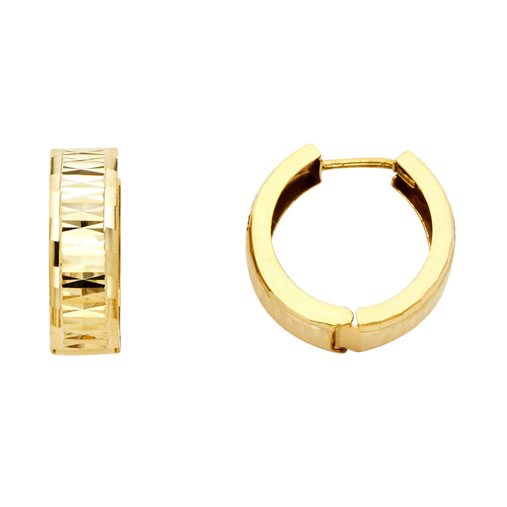 14K Yellow Gold Diamond-Cut Huggie Earrings