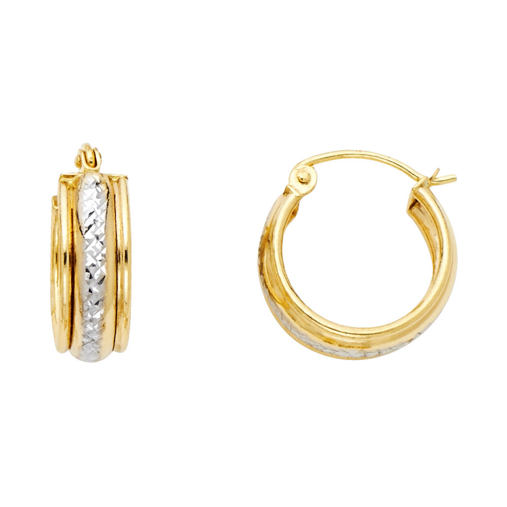 14K Two-Tone Gold Diamond-Cut Hoop Earrings aprox 1/2" in diameter