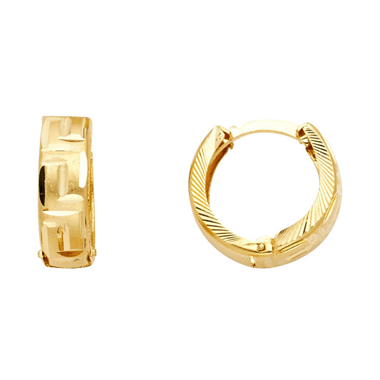 14K Yellow Gold Hoop Earrings with Dual Pattern Design