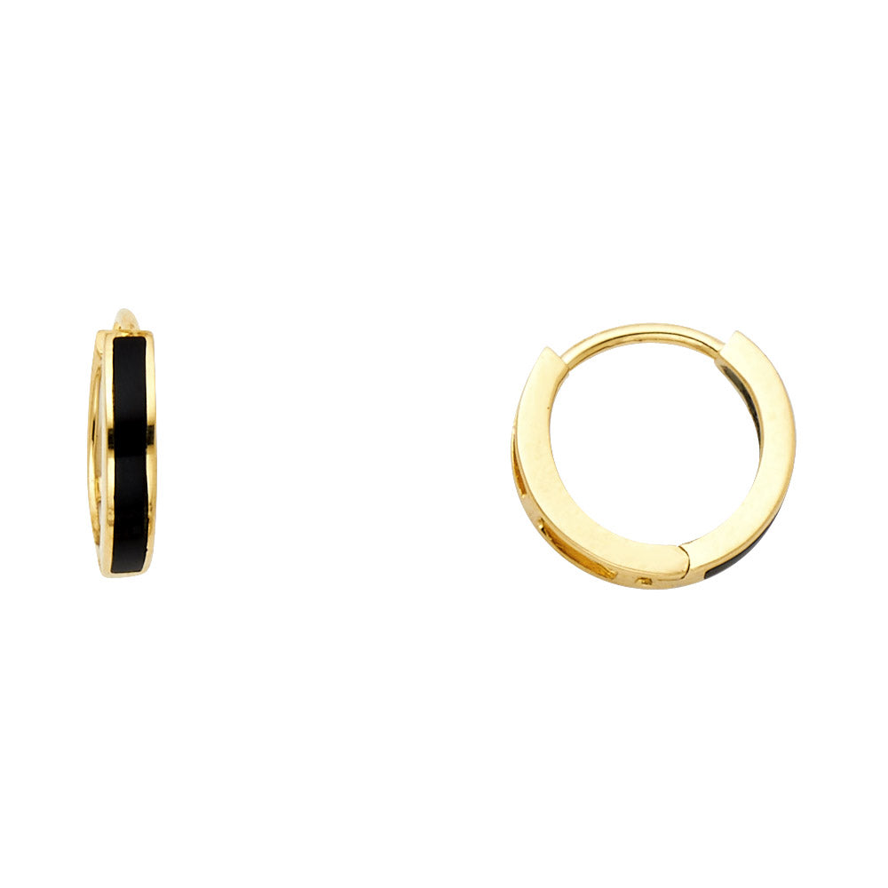 14K Yellow Gold Black Enamel Hoop Earrings