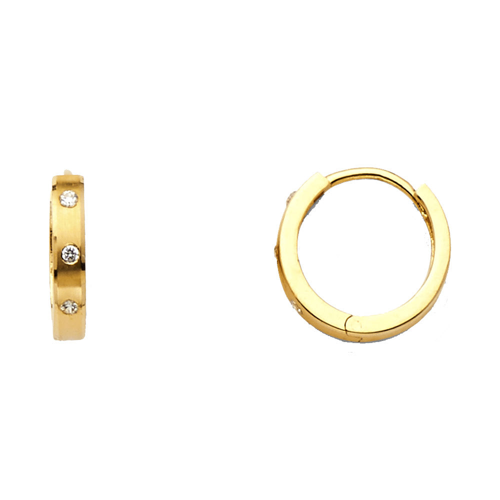 14K Yellow Gold Flush-Set CZ Hoop Earrings aprox 1/2" in diameter