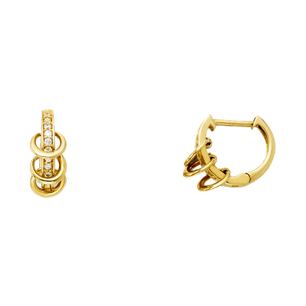 14K Yellow Gold Children’s Triple Hoop Dangle CZ Earrings