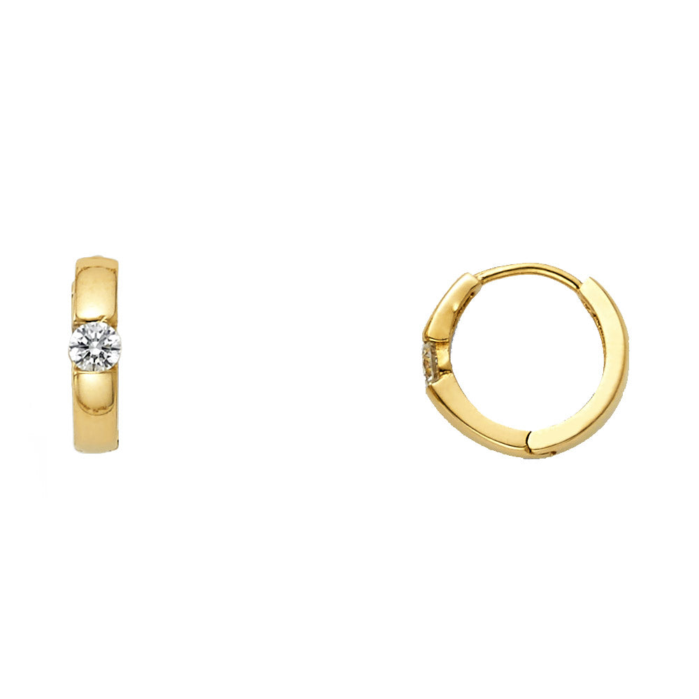 14K Yellow Gold Single CZ Center Hoop Earrings aprox 1/2" in diameter