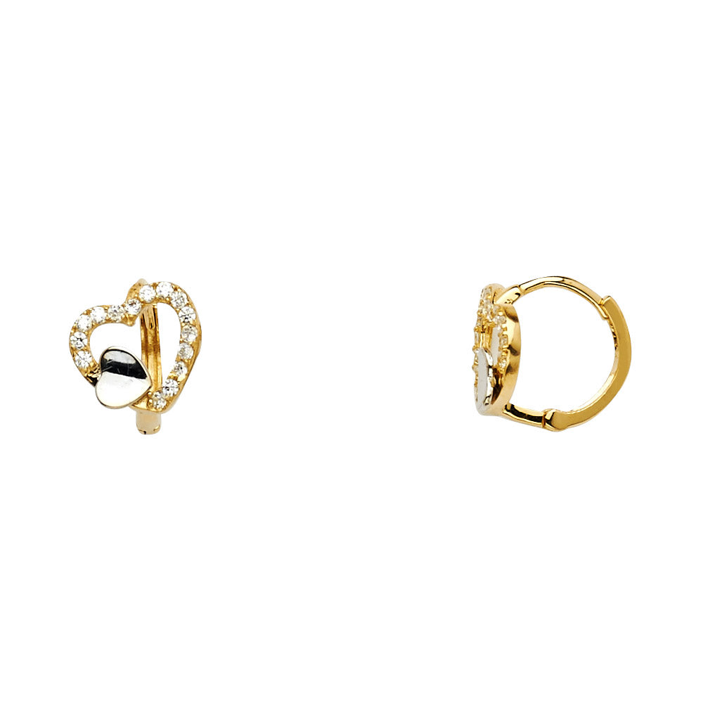 14K Two-Tone Gold Children’s Heart CZ Earrings